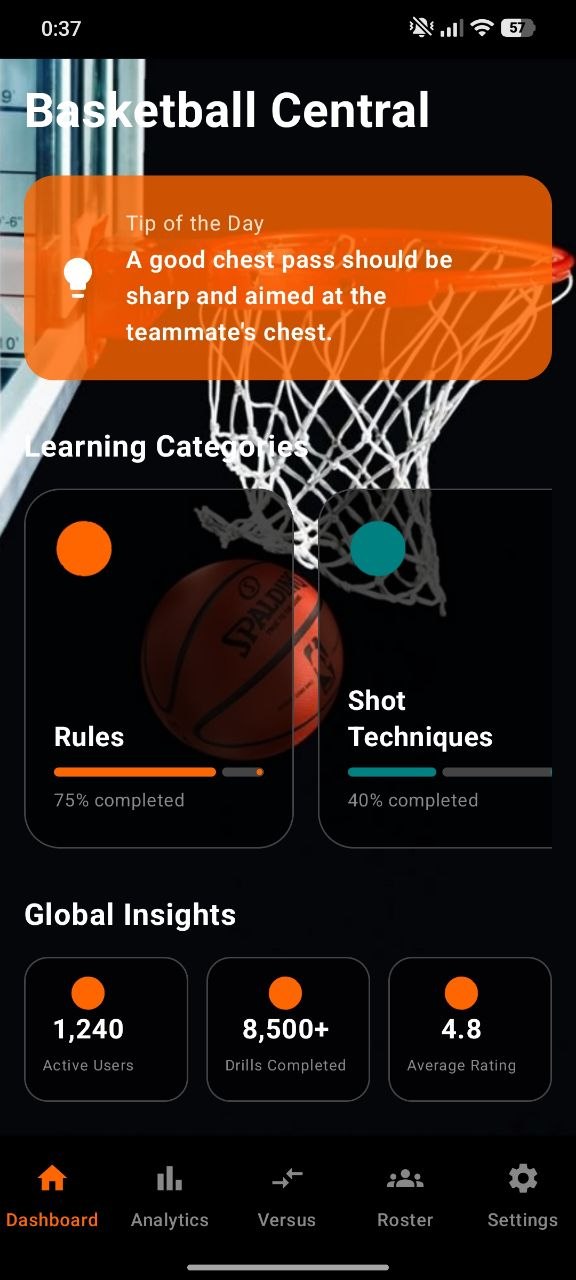 SC Basketball Hub start screen